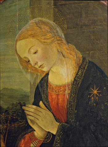 Anonimo — Maestro dell'Epifania di Fiesole - sec. XV - Madonna in adorazione del Bambino — particolare